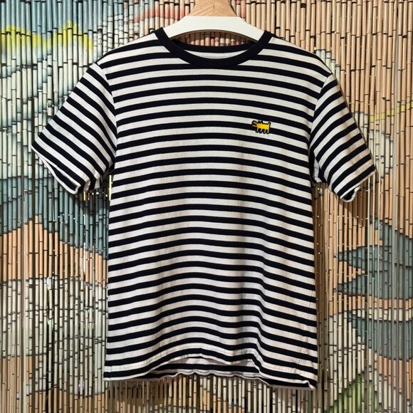 UNIQLO SPRZNY Keith Haring Barking Dog Cotton T-Shirt, Blue/White Striped Medium - Picture 1 of 11